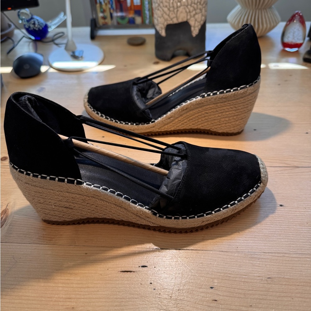 Eileen Fisher Yasmin Black Suede Espadrille Slip-On Size 10 NWT Women